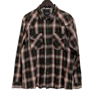 Pendleton Frontier Western Snap Shirt XL Plaid Green Rust - MINT